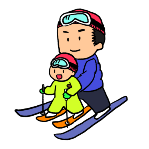 スキーをする親子